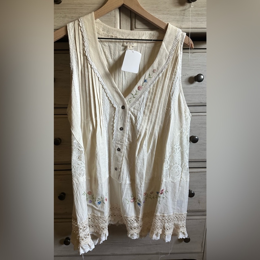 Embroidered Cream Sleeveless Top